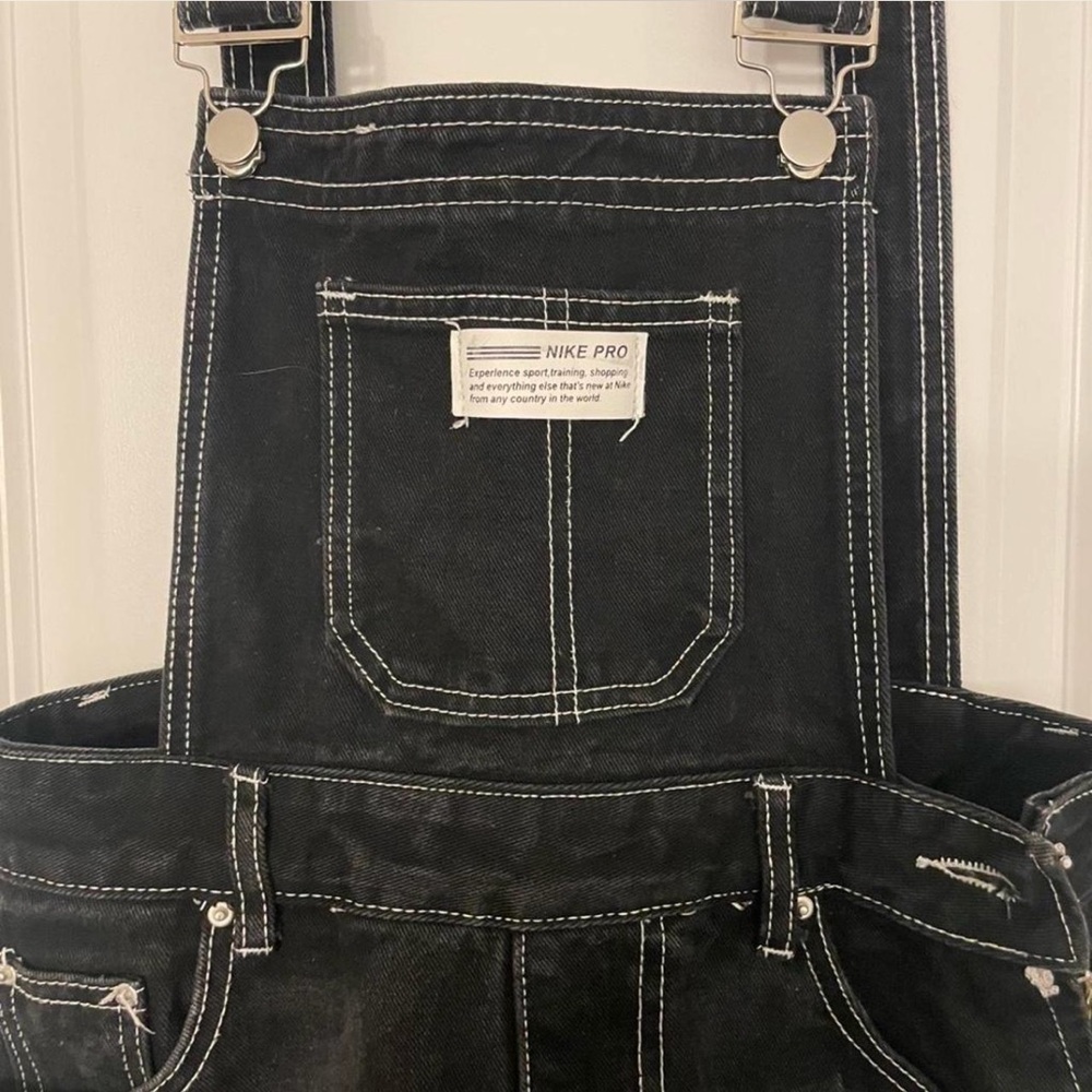Nike Black Denim Overalls with Front Pocket